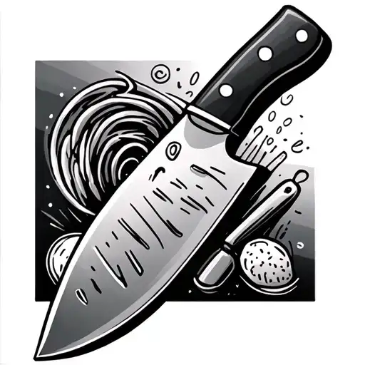 Chef Knife With Kitchen Equipment In The Blade