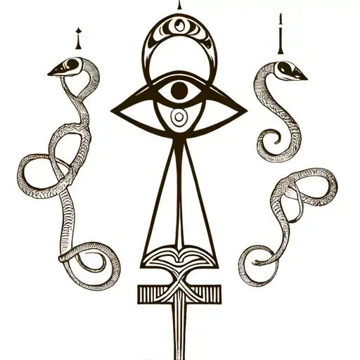 Ankh With Eye Of Horus And Kundalini Snakes