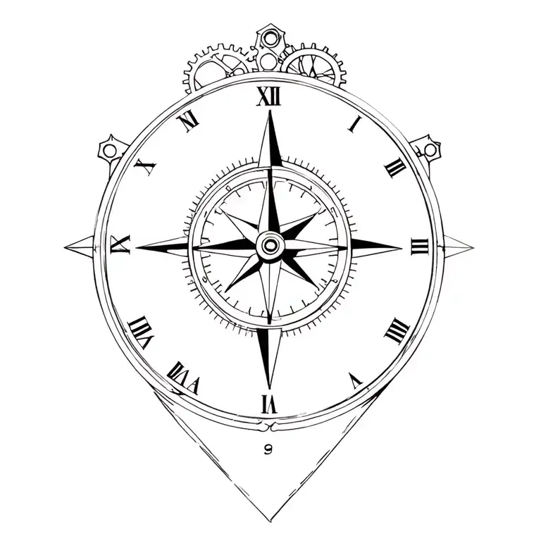 Compass Clock With Gears Incorporated