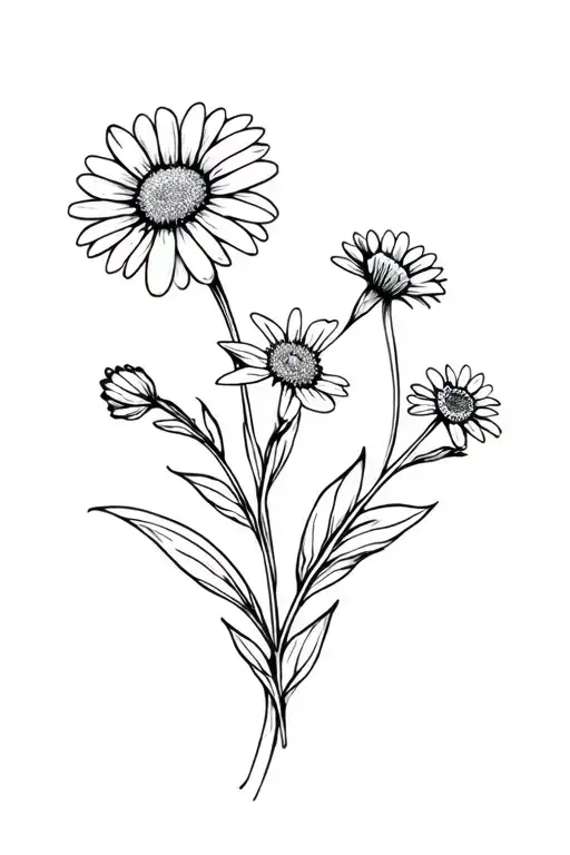 Aster And Daisy Flower With Stem Wrapped