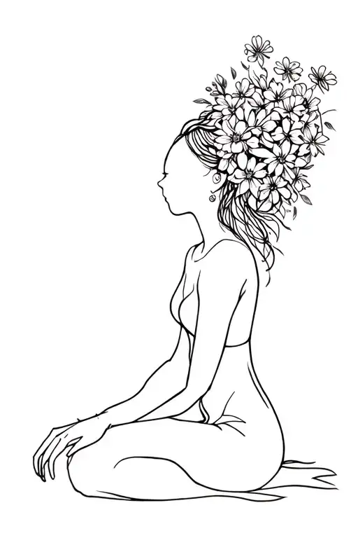 Silhouette Woman Sitting Flowers Music Top Of Head