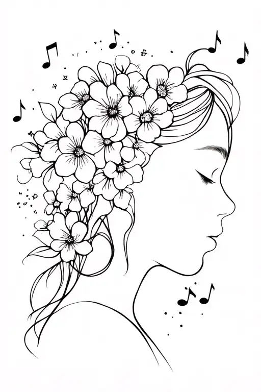 Silhouette Woman Flowers Music Top Of Head