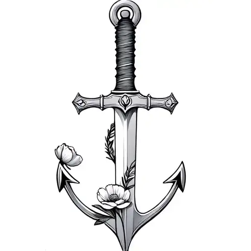 A Sword With A Ship Anchor As The Handle With A Poppy Flower With The Stem Wrapped Around The Blade