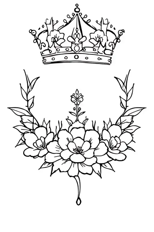 King Crown Surrounded With Flowers