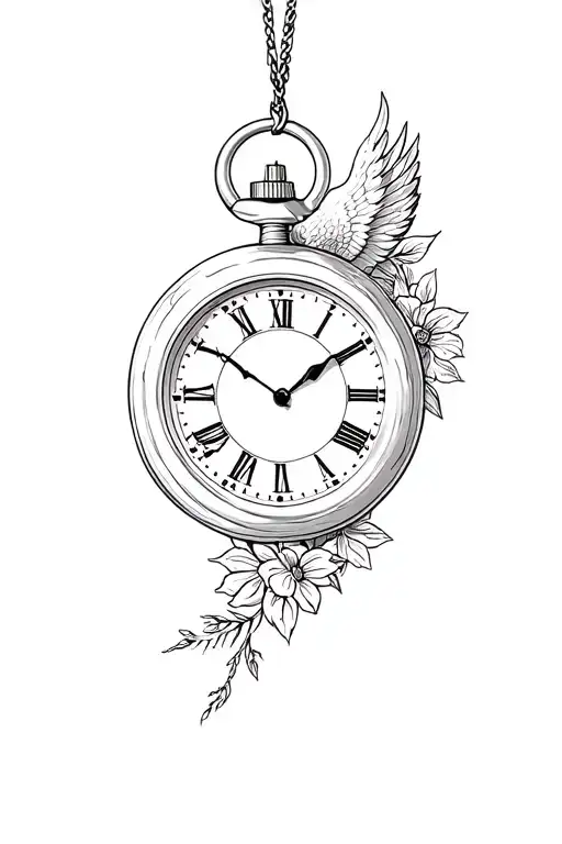 Old Stop Watch With Phoenix And Flowers Coming