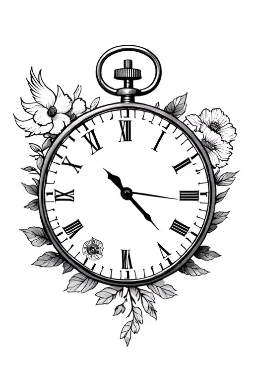 Old Stop Watch And Phoenix And Flowers Coming