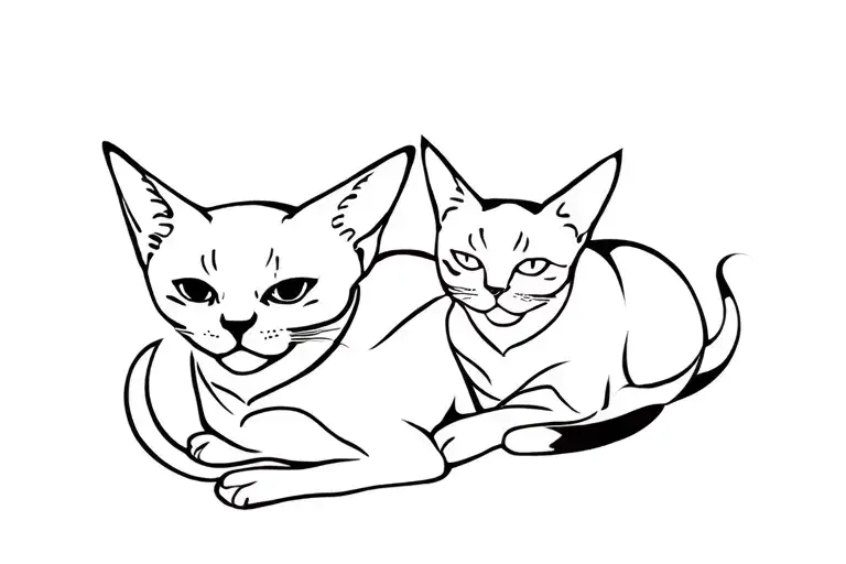 Two Oriental Cats Laying