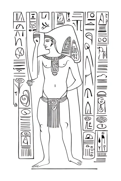 Toth Egipcian God Looking Left Hieroglyphs In Background