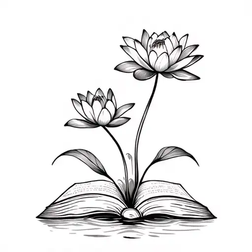 Book With Water Lily Growing Out Of It