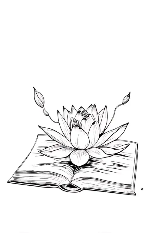 Book With Water Lily Growing Out Of It