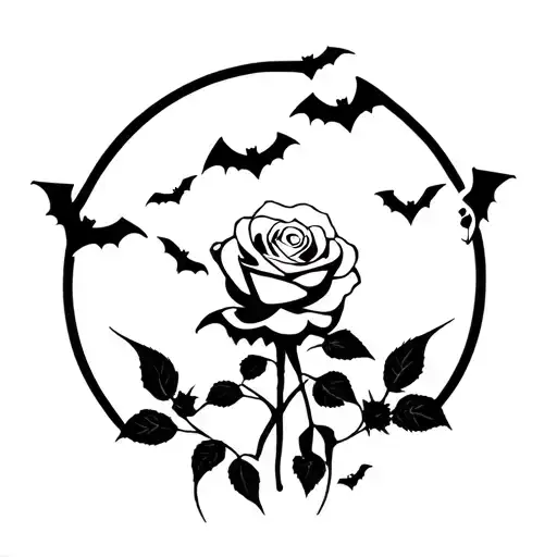 Black Rose With Exploding Bats Silhouette