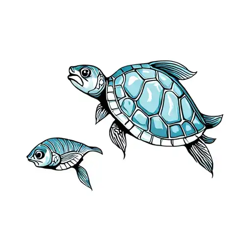 Turtule With Coi Fish