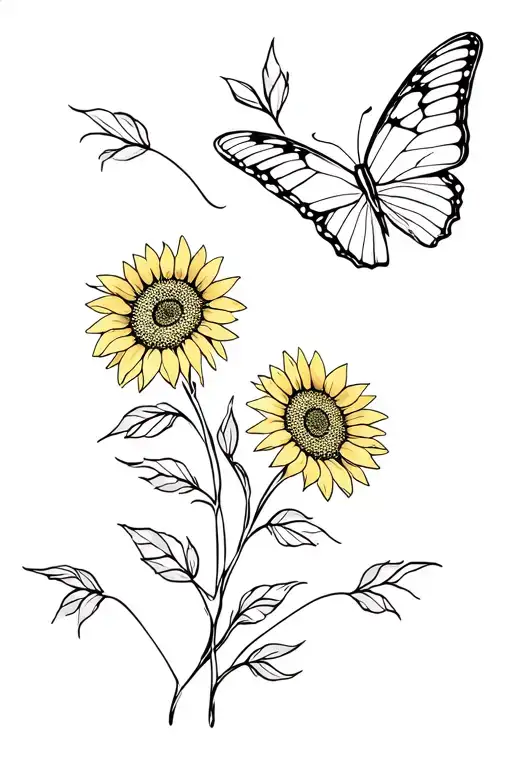 Butterfly With Sunflowers