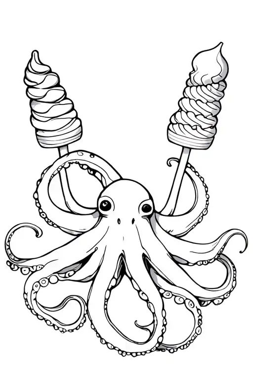 Kintsugi Octopus Holding Icecreams In Its 8 Tentacles