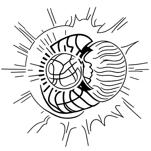 A Minimalist Tattoo Of A Basketball Hoop With The Sun Rising Behind It