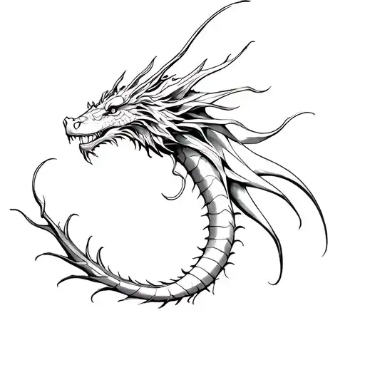 Sea Dragon Tattoo For Thigh Placement Minimal Drawing Emphasis On The Motion