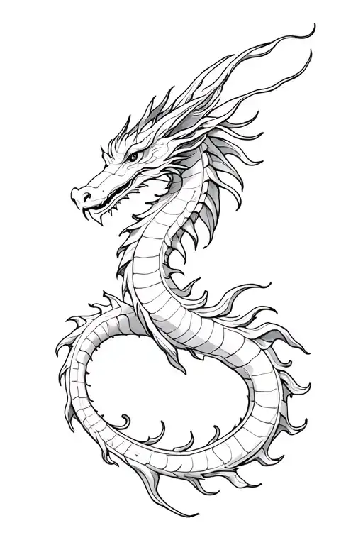 Sea Dragon Tattoo For Thigh Placement Minimal Drawing Emphasis On The Motion