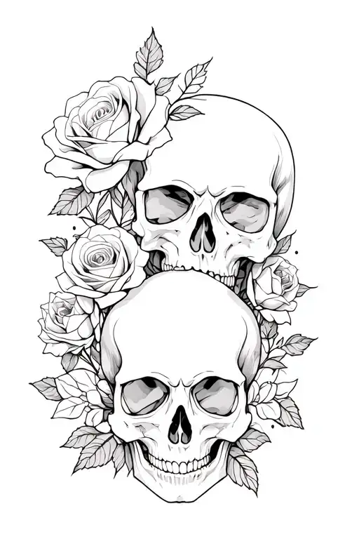 Skull And Roses Intertwined Lots Of Flowers