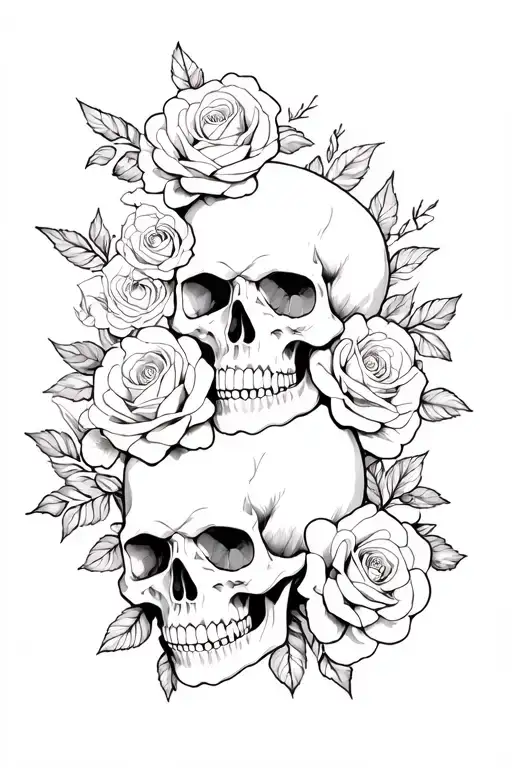 Skull And Roses Intertwined Lots Of Flowers