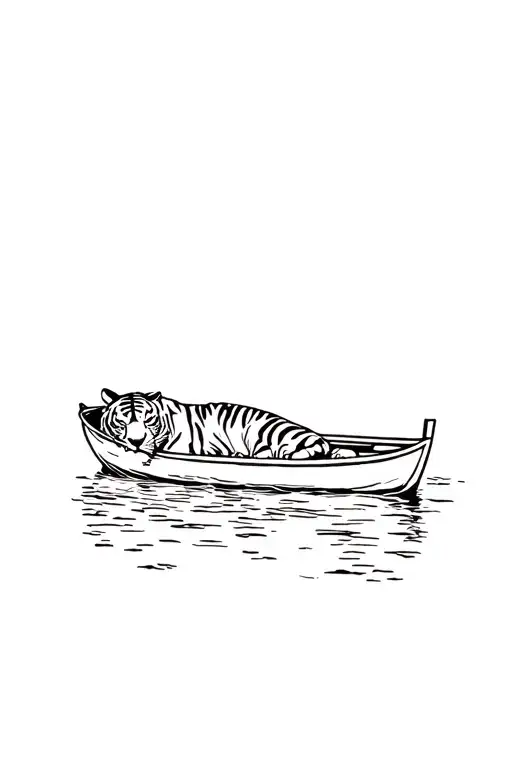 Overhead View Of A Tiger Sleeping In A Row Boat