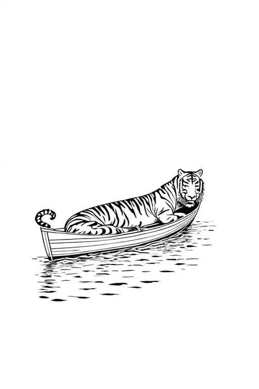 Looking Down On A Tiger Sleeping In A Row Boat