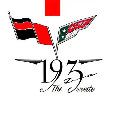 Corvette Logo And The Year1957 Overtop One Of The Flags
