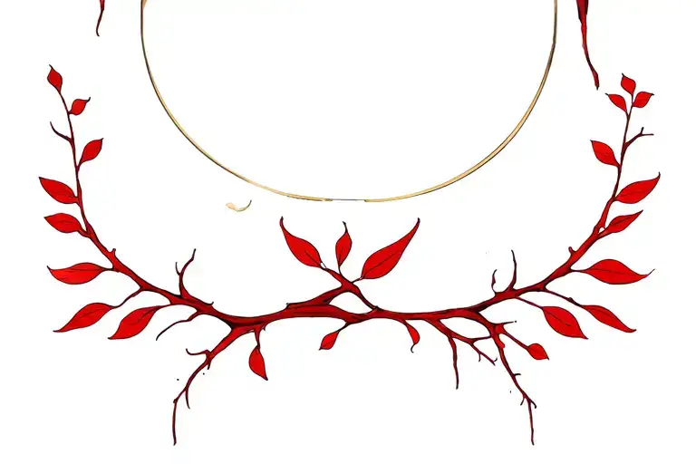 Twigs With Leaves Under The Double Mirror Clavicle Henne Red Color