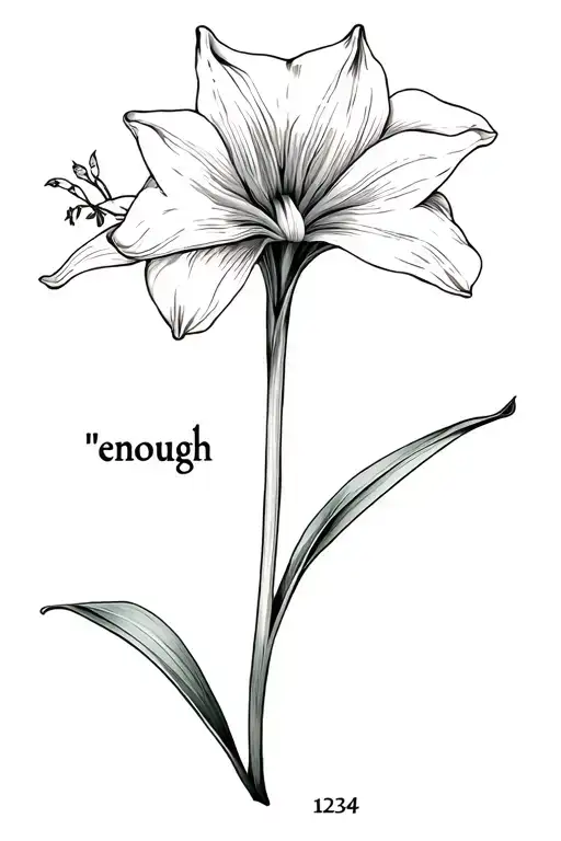 Amaryllis Minerva With The Word 'Enough' In The Stem With 1234 Symbolized In Fine Lines