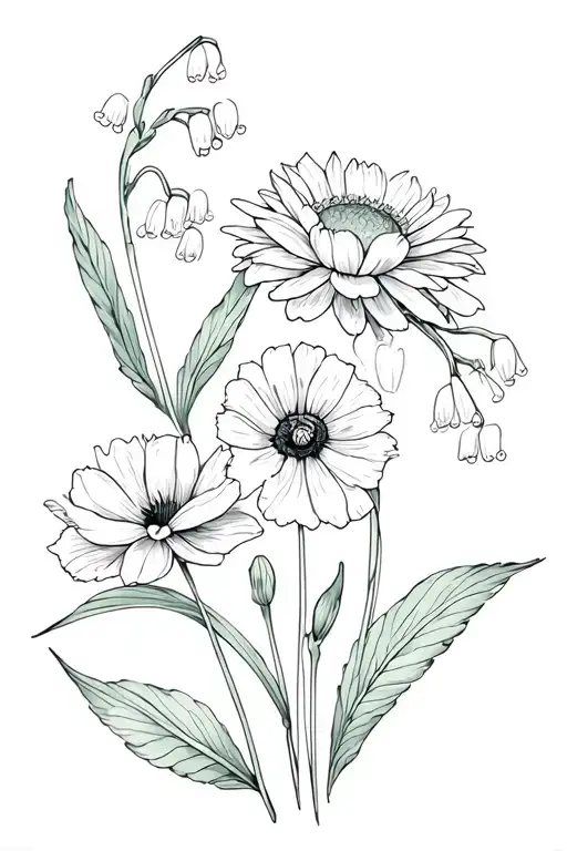 Lily Of The Valley And Poppy And Chrysanthemum Flowers Tatoo