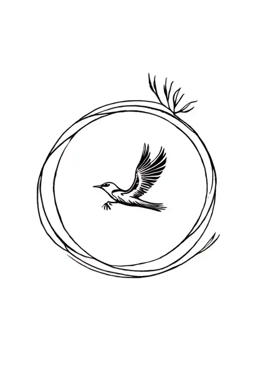 Simple Flying Quetzal Within Circle But Tail With 5 Plumes Flying Outside The Circle