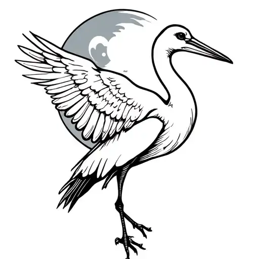 Stork With A Moon In The Background