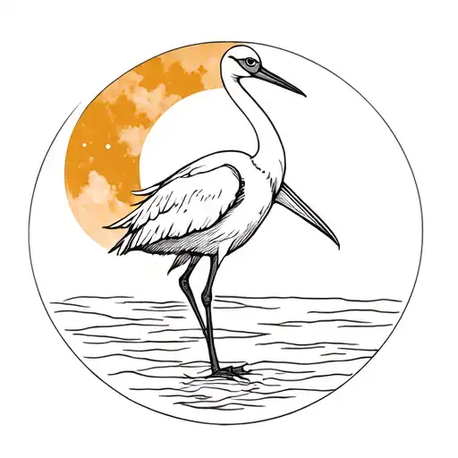 Stork With A Moon In The Background Fineline