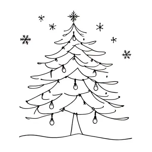 Christmas Tree With String Of Lights With 7 Bulbs 3 Snowflakes And Star In Sky