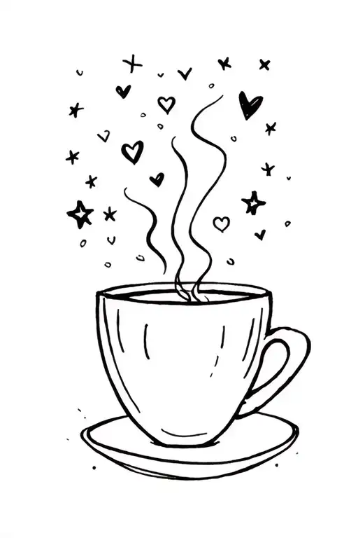 Coffee Cup Hearts Stars Doodles