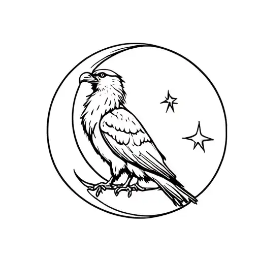Bearded Vulture Sitting On Crescent Moon Holding A Star In Its Beak