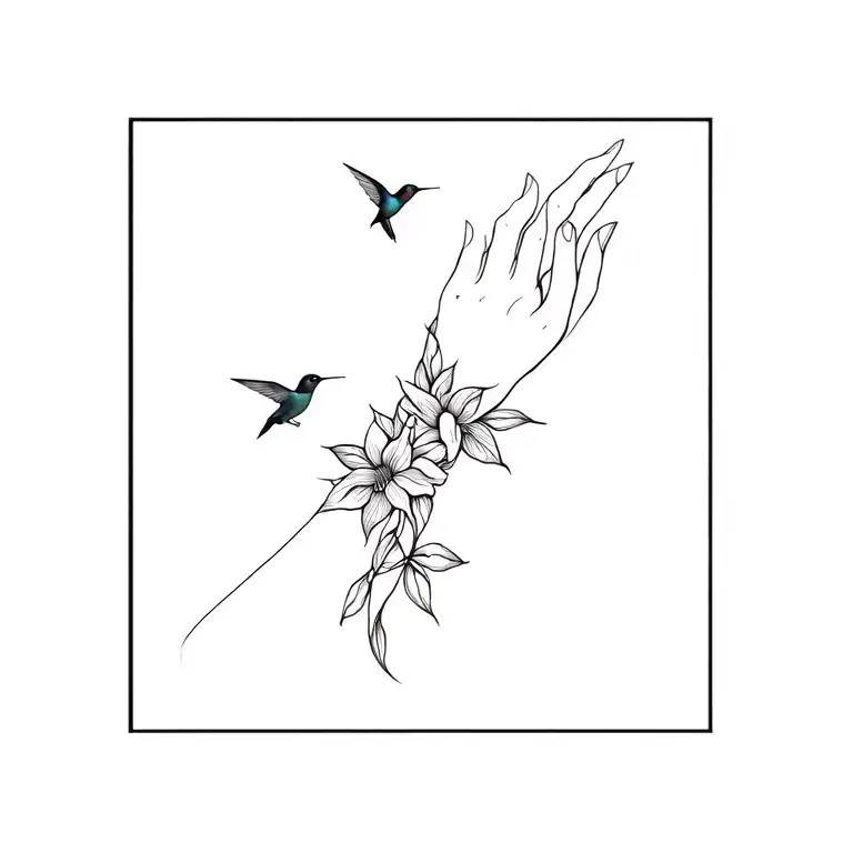 Floral Wrap Around Wrist Tattoo With Hummingbirds Flying