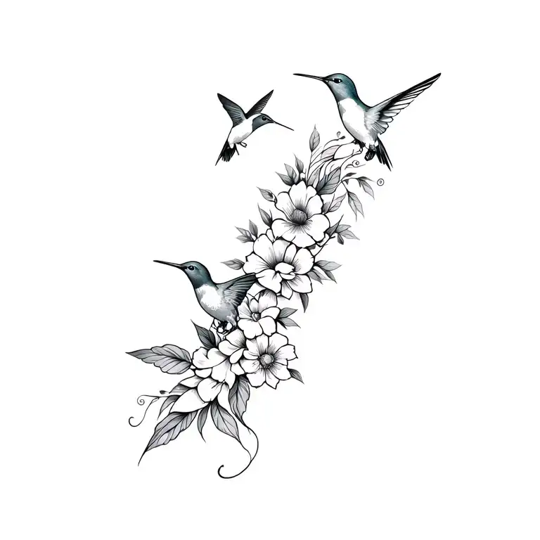 Floral Wrap Around Wrist Tattoo With Hummingbirds Flying