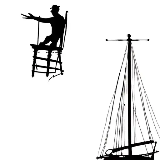 Man On Top Of Yacht Mast In A Bosuns Chair
