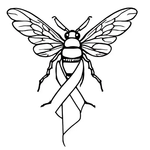 Bee With Cancer Ribbon Wings