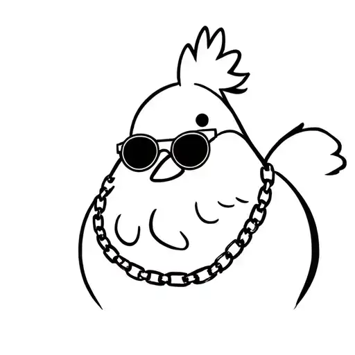 Very Minimalistic Chicken Outline With Sunglasses And Sparkling Chain Around The Neck