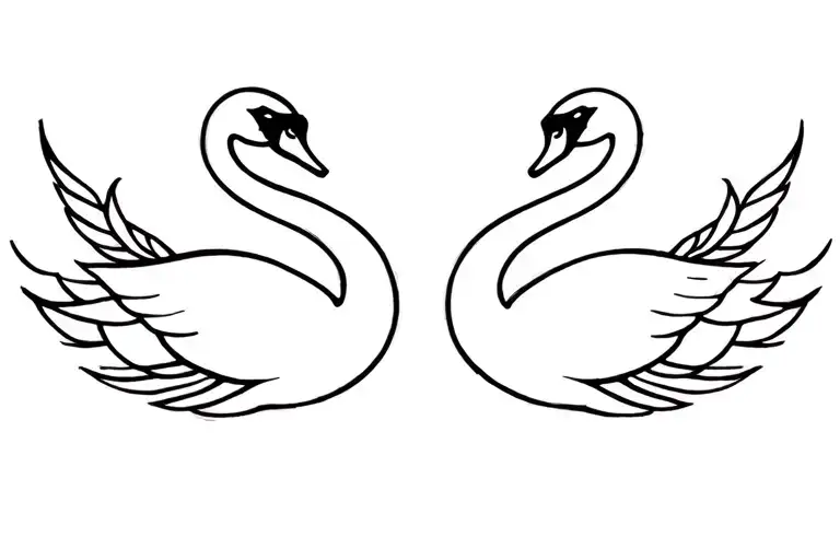 Dainty Black Swan And White Swan Symmetrical Design