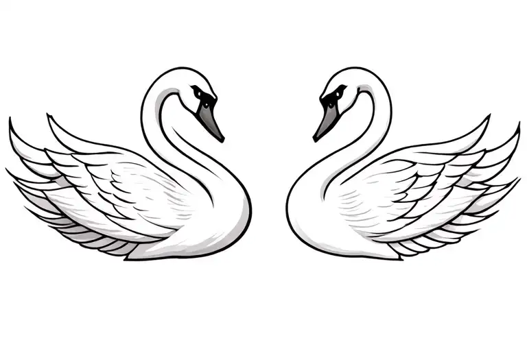 Dainty Black Swan And White Swan Symmetrical Design