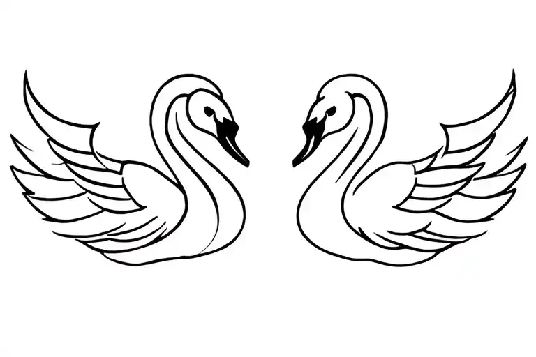 Dainty Black Swan And White Swan Symmetrical Design