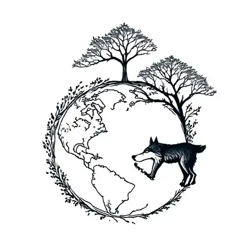 Earth With Ash Tree And Wolf Surrounded