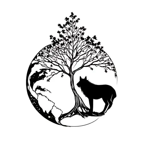 Earth With Ash Tree And Wolf Surrounded