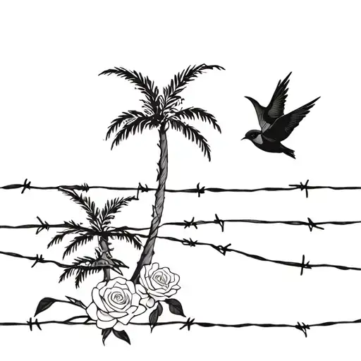 Barbed Wire With Windy Palm Trees Bird And Rose Suicideboys