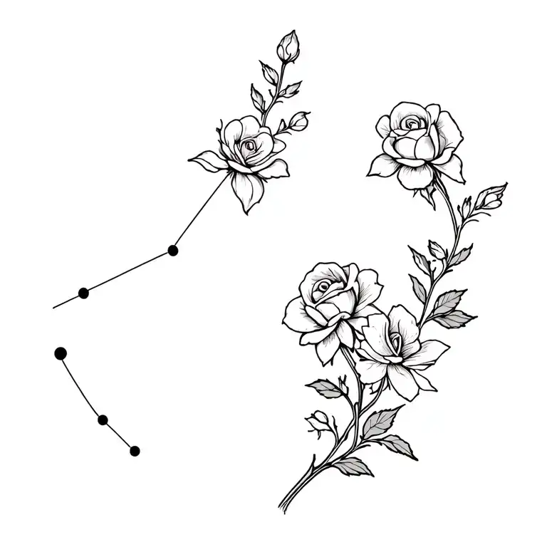 Honeysuckle Flowers With Mini Roses With The Gemini Constellation In A Linear Design