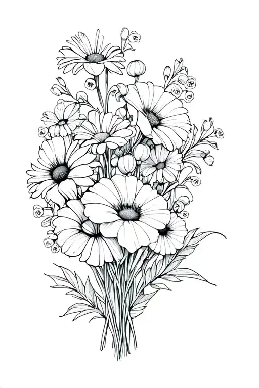 Flower Bouquet With Poppys Morning Glory Lilly Of The Valley Cosmos Chrysanthemum Daisys