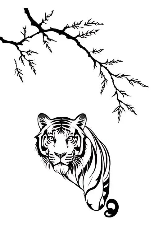 Tiger And Willow Tree Branch