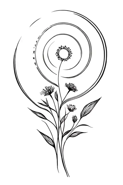 Fibonacci Spiral Intertwined With Wildflowers Growing